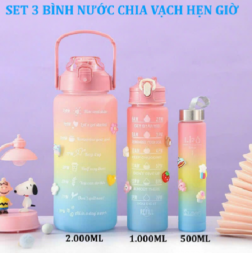 COMBO 3 BÌNH NƯỚC CÓ NẮP ĐẬY BẰNG NHỰA SIÊU XỊN-JL