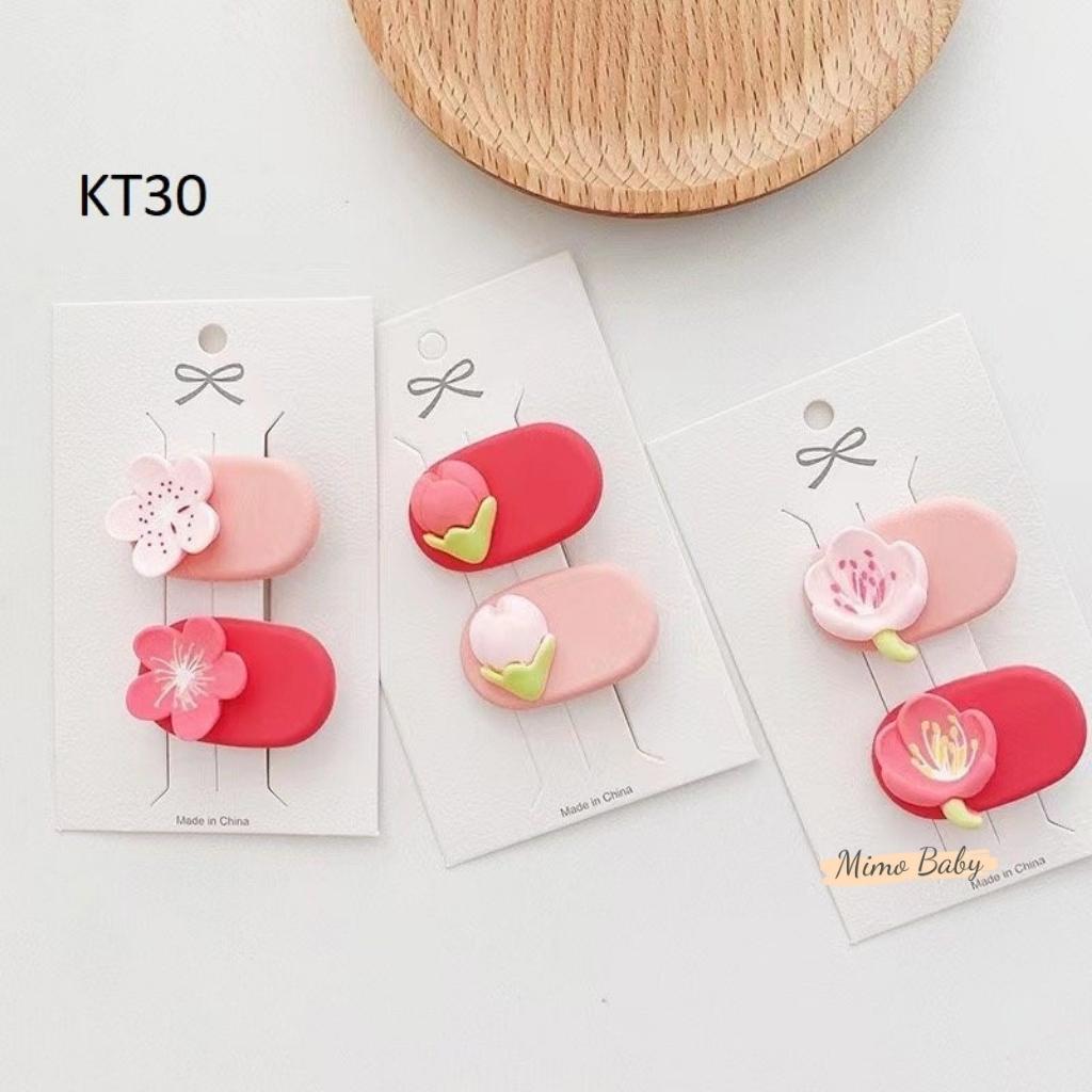 Set 2 kẹp tóc hình hoa tông hồng dễ thương cho bé gái KT30 Mimo Baby