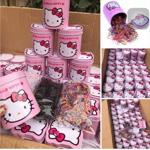 Hộp chun buộc tóc 2000 dây Hello Kitty siêu xinh cho các con buộc tóc