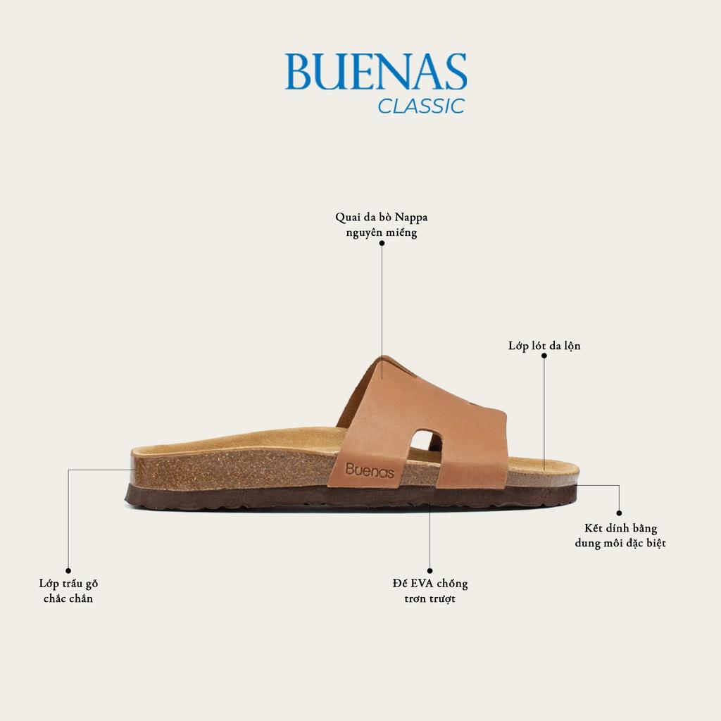 Dép đế trấu nam nữ da bò unisex birken quai ngang Buenas - BB05