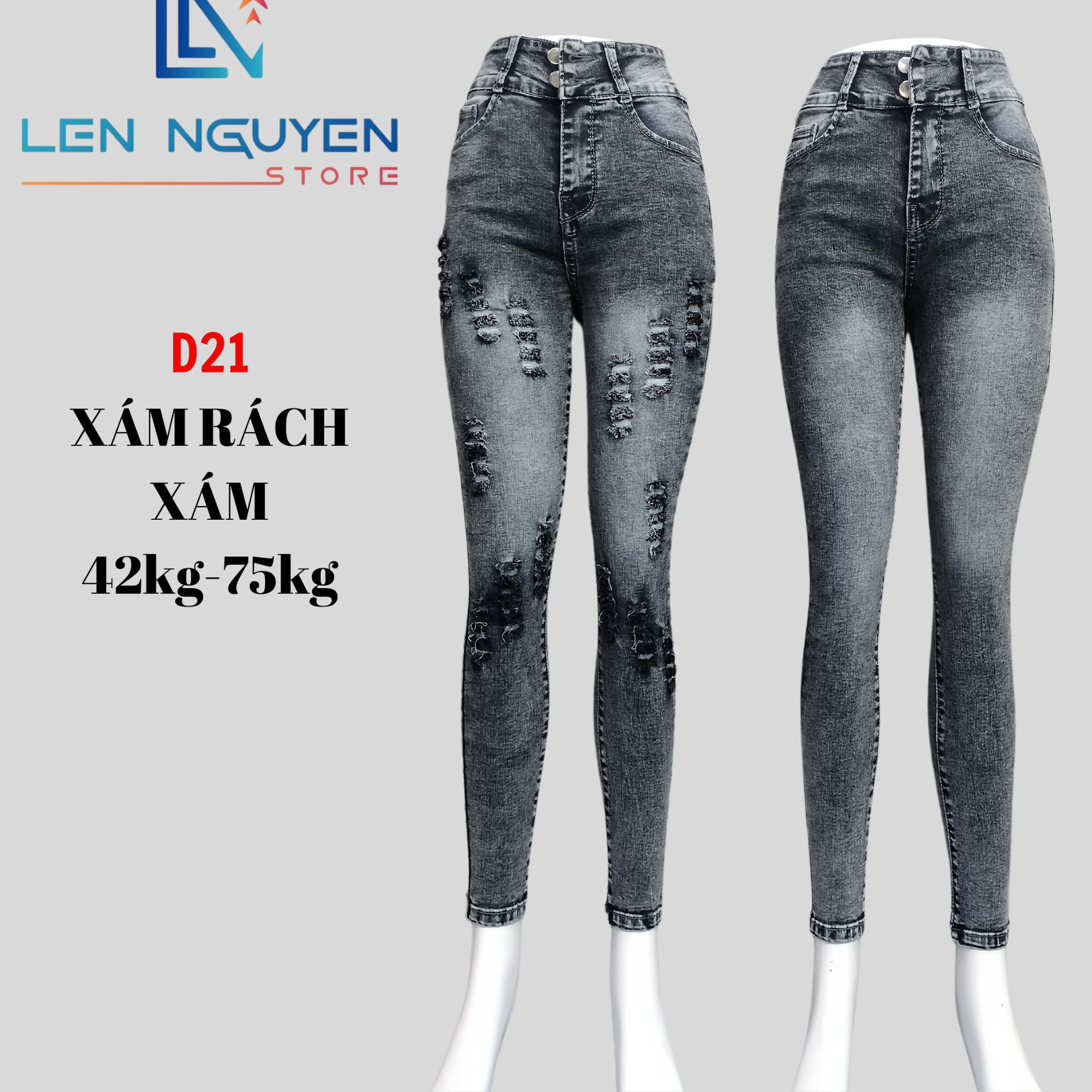 D21_Quần jean Nữ Lưng Cao 2 Nút,Dài 95cm Thiết Kế lưng cao, quần bò nữ, quần nữ có bigsize 42kg đến 70kg size 27-33 Pants Women Có Túi Denim