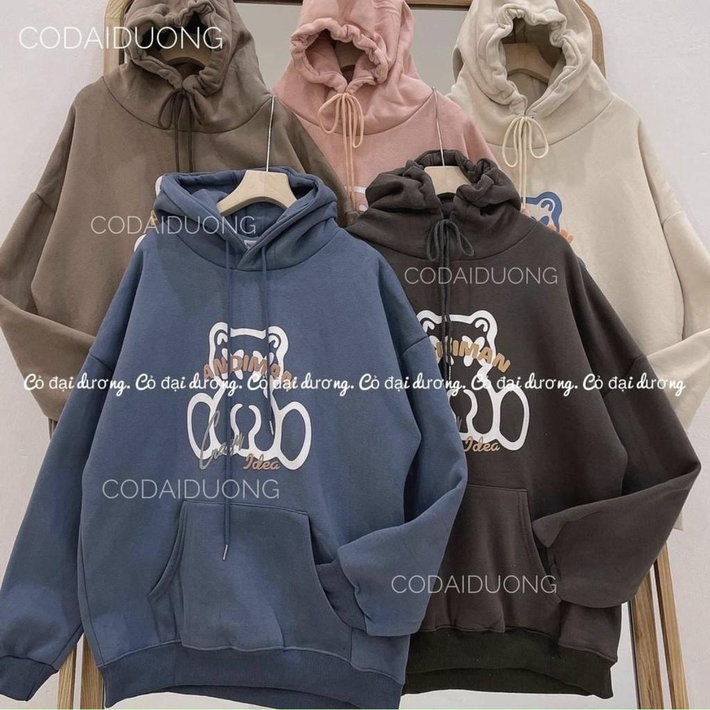 Áo khoác Hoodie nữ in hình gấu AMIMAN dễ thương chất nỉ bông dáng rộng phong cách tiểu thư cá tính