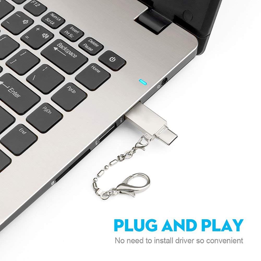 Móc Khóa USB 2 Trong 1 Giắc Cắm Type C Và Đầu Đọc Thẻ Nhớ TF/SD