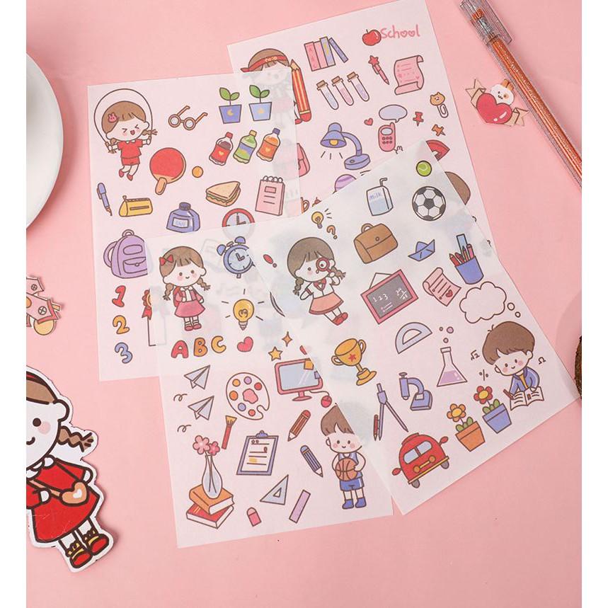 Bộ 4 Miếng Dán Hoạt Hình Đáng Yêu Dùng Trang Trí Sổ Lưu Niệm E124