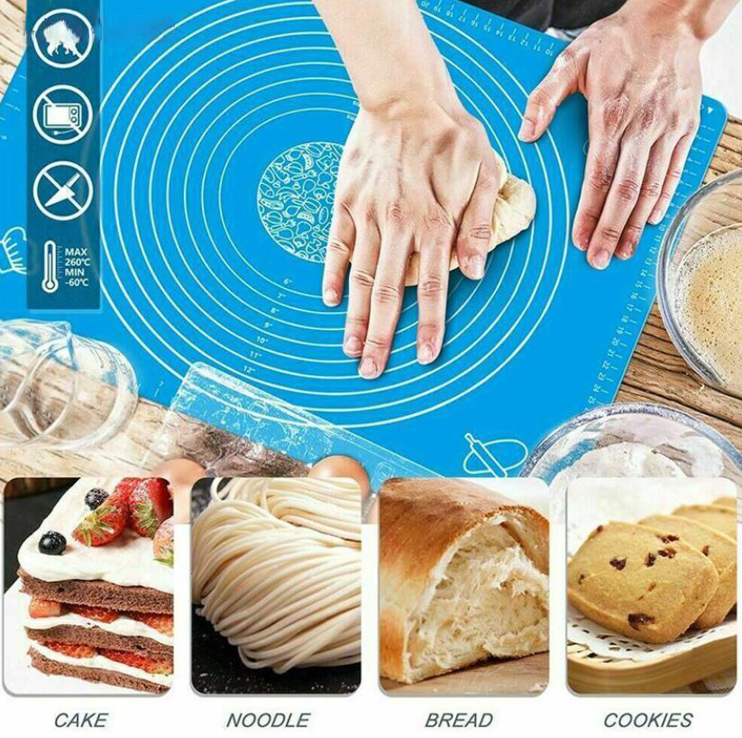 Tấm Lót, Thảm Nhào Bột Silicon Làm Bánh Chống Dính Chuyên Dụng KUNBE - Tặng Dụng Cụ Cắt Vét Bột