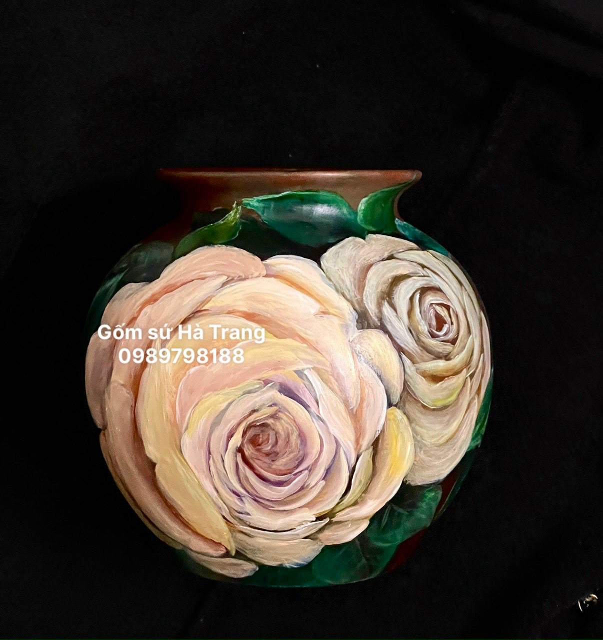 Lọ hoa gốm sứ Bát Tràng cao cấp vẽ 3D  cao 23cm