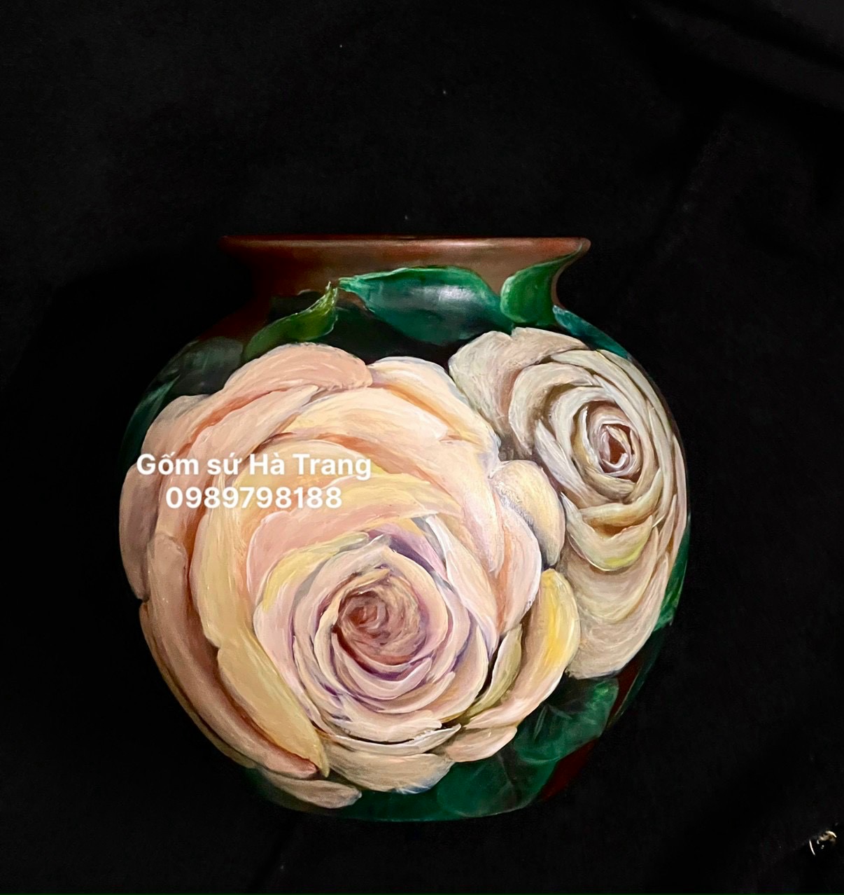 Lọ hoa gốm sứ Bát Tràng cao cấp vẽ 3D cao 23cm