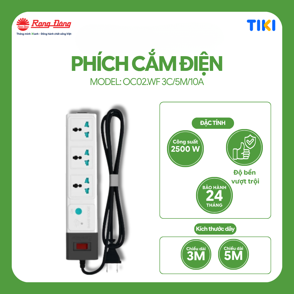 Ổ cắm thông minh Wifi 3m Model: OC02.WF 3C/3M/10A