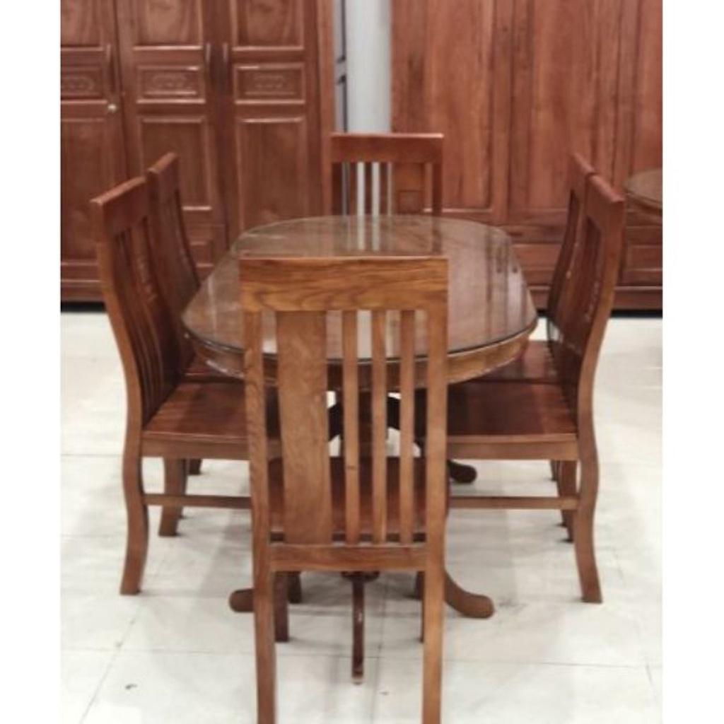 Bộ Bàn Ăn Oval Gỗ Sồi 6 Ghế Màu Cánh Gián