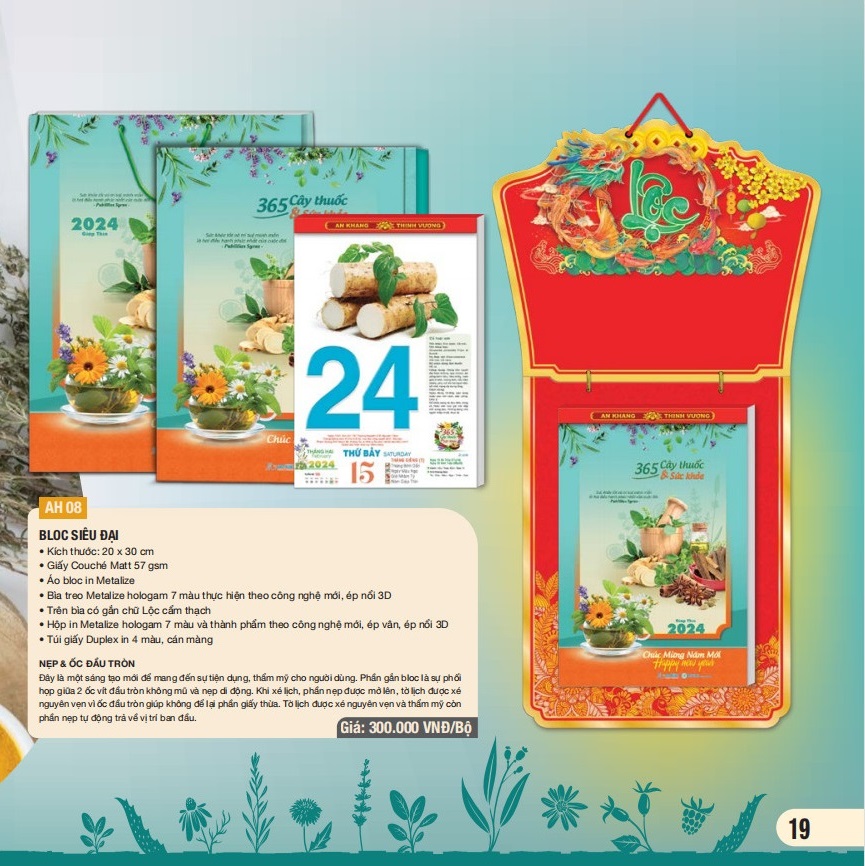 Lịch Bloc Siêu Đại 2024 - AH-08 365 Cây Thuốc & Sức Khỏe