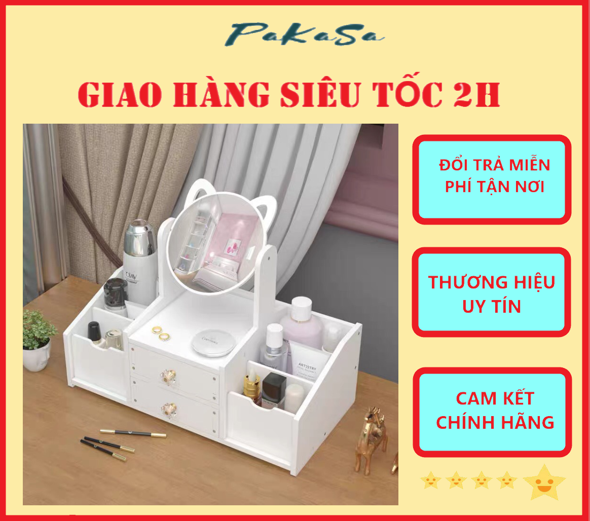 Kệ , Tủ Mỹ Phẩm Trang Điểm Để Bàn Có Gương Nhiều Ngăn - Hàng Chính Hãng