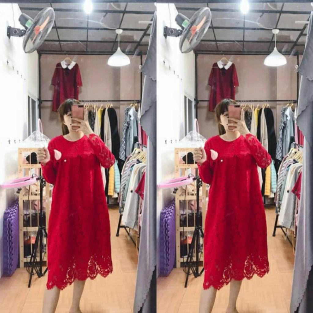 Váy Bầu Suông Đẹp Thời Trang Chất Ren Hai Lớp 40-68kg - Mẫu Mới Nhất