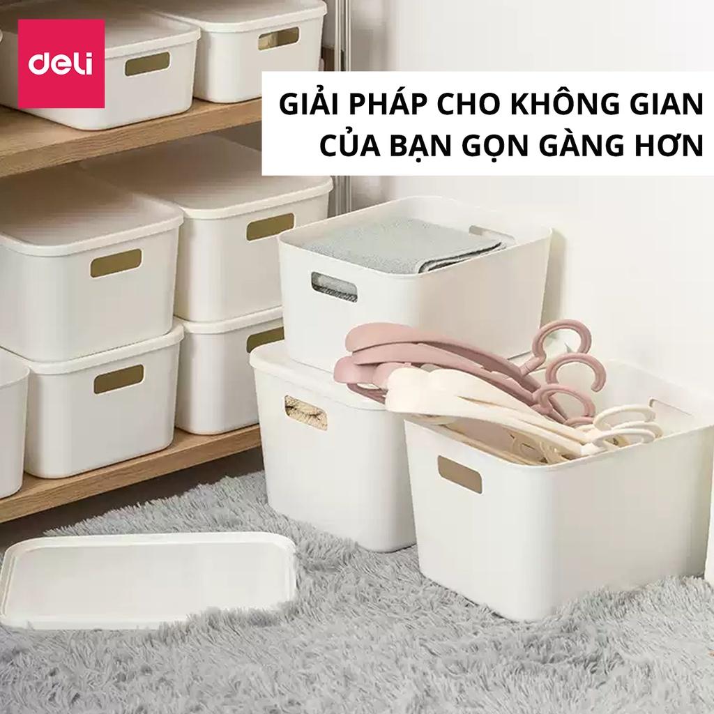 Hộp nhựa đựng đồ đa năng có nắp đậy cao cấp Deli - Đựng sách vở đồ cá nhân mỹ phẩm quần áo  - Nhiều size, kích cỡ lớn nhỏ , có tay cầm, phong cách Nhật Bản đơn giản, tiện dụng, vật liệu an toàn