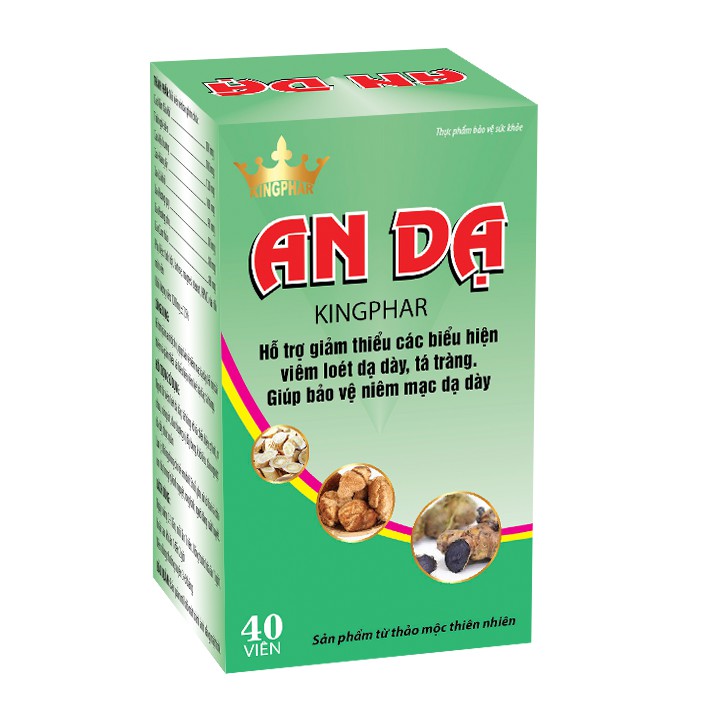 Kingphar ￼AN DẠ -Chai 40v - Giúp giảm viêm loét dạ dày, tá tràng, trào ngược thực quản, dịch vị, ăn uống không tiêu