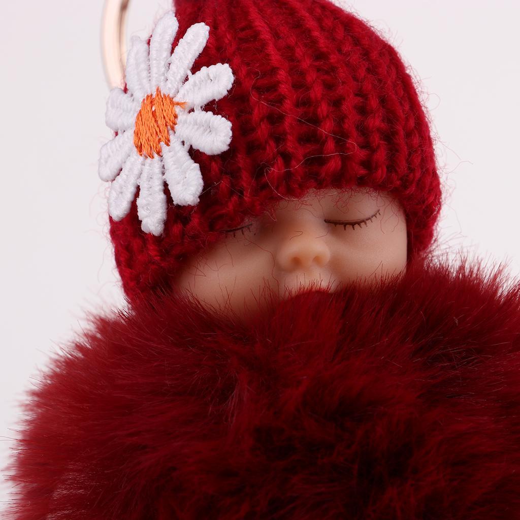 10cm Plush Sleeping Baby Doll Keychain Souvenir Key Chain Ornament Red