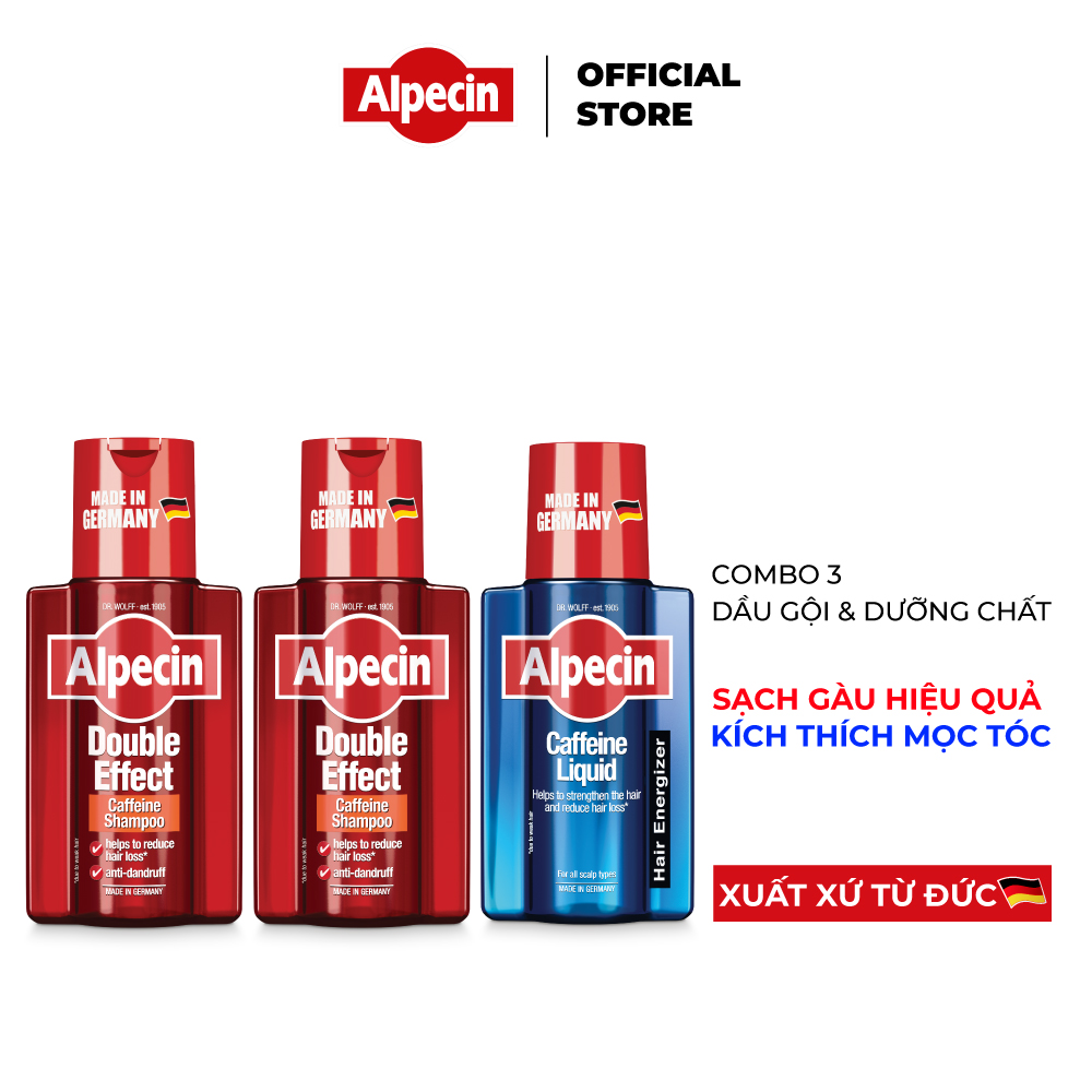 Combo 2 lọ Dầu gội nam Caffeine Alpecin Double Effect 200ml và 1 lọ Dưỡng chất Caffeine Alpecin Liquid 200ml