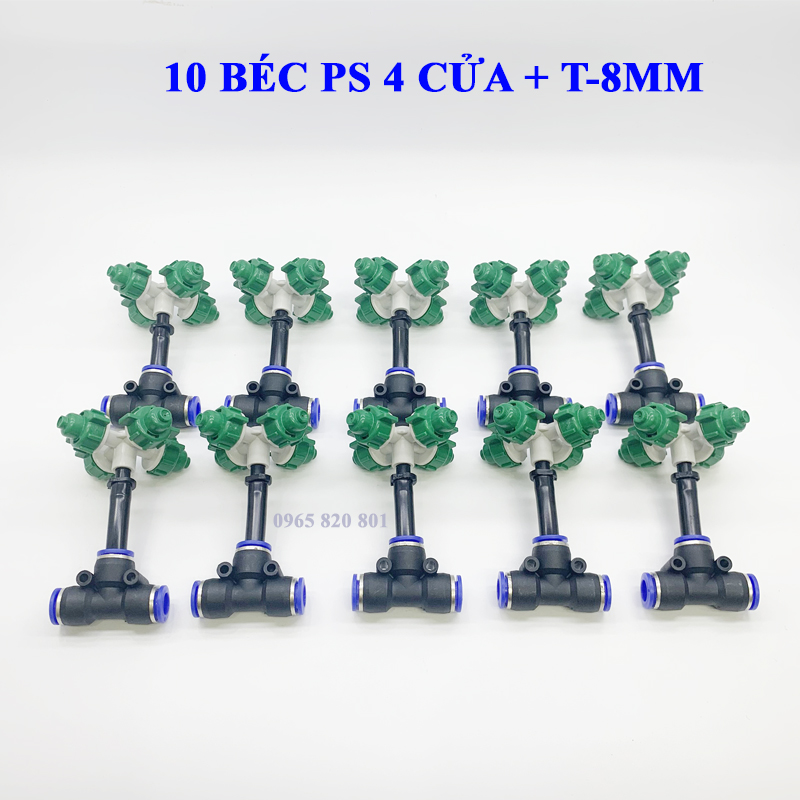 10 Bộ béc phun sương 4 hướng kèm kết nối nhanh 8mm.