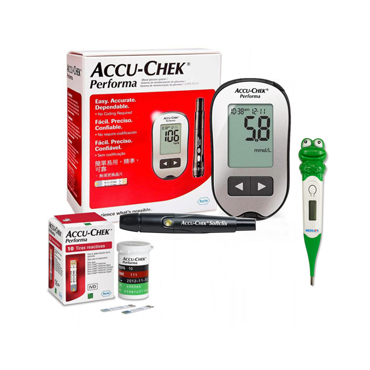 Máy Đo Đường Huyết Accu-chek Peforma mmol/L + Tặng nhiệt kế điện tử đầu mêm gia đình