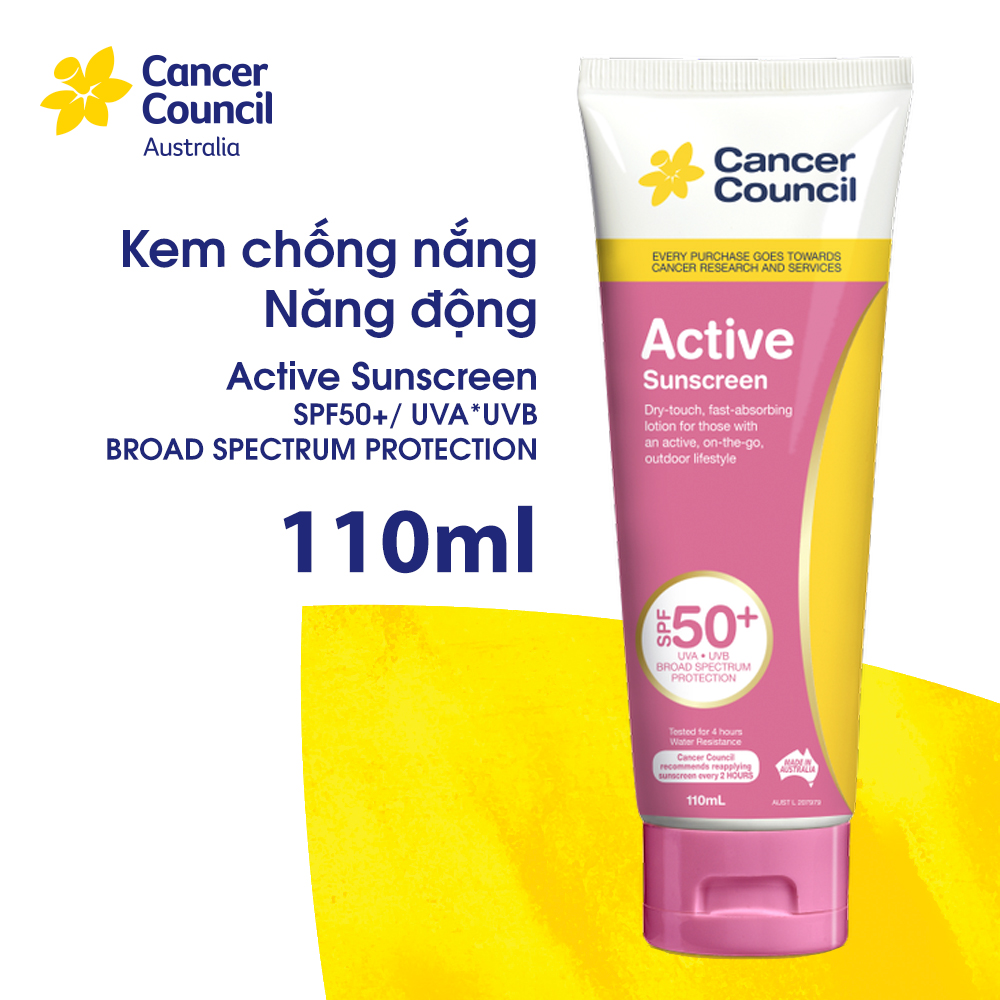 Kem chống nắng năng động Cancer Council - Active Pink SPF 50+/PA++++ 110ml