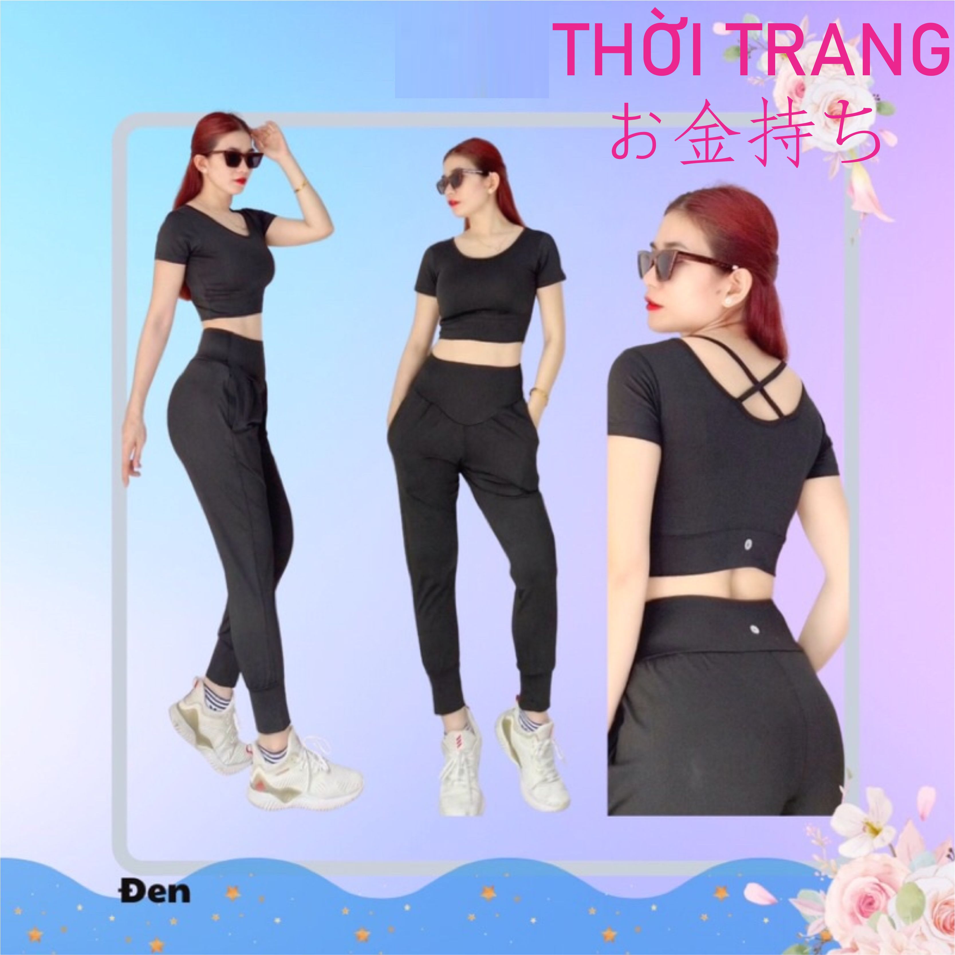 Set bộ thể thảo alibaba tập gym yoga với thiết kế vô cùng năng động,  cùng áo croptop rút eo cá tính