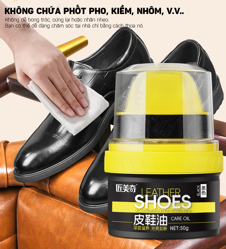 (50g) Xi Đánh Bóng Giày Da, Ghế Sofa, Áo Khoác Da, Túi Xách Và Các Loại Đồ Da Cao Cấp LEATHER SHOES - Hàng Nhập Khẩu