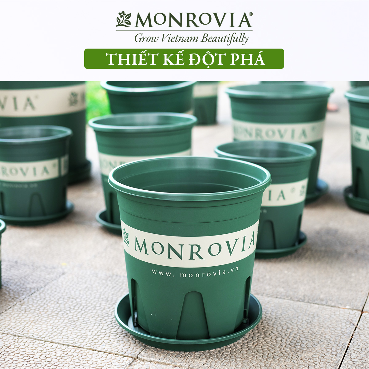 3 Đĩa lót chậu MONROVIA 2 Gallon, Dòng M-series, chậu nhựa trồng cây, chậu cây cảnh mini, để bàn, treo ban công, treo tường, cao cấp, chính hãng thương hiệu MONROVIA