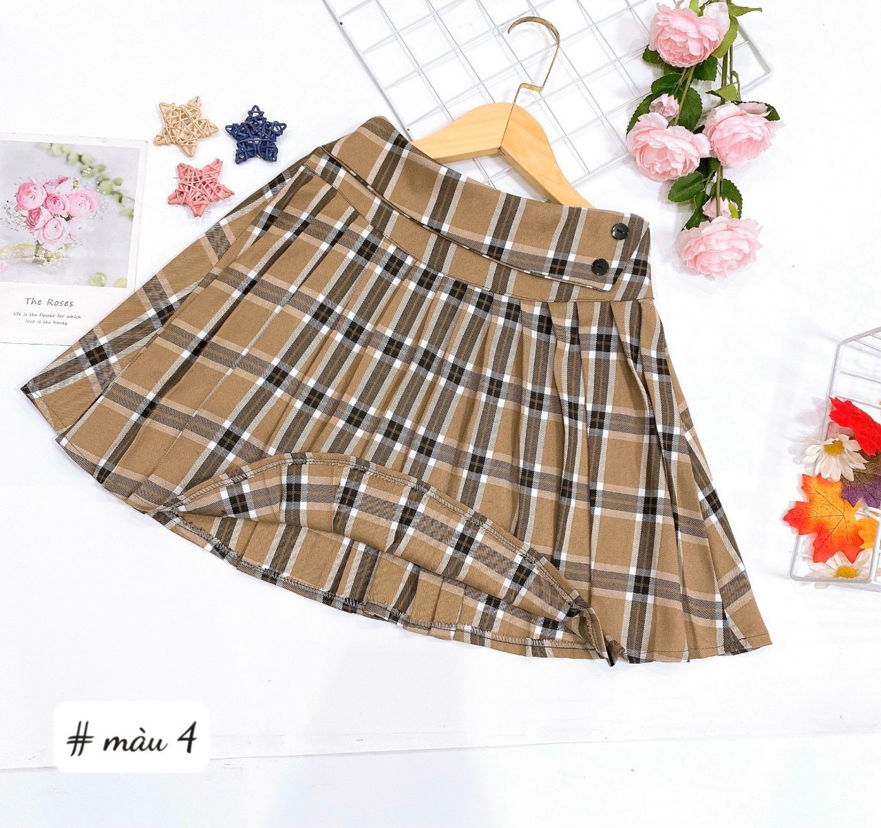 Chân váy bé gái size đại, Chân váy xếp ly cho bé 6-14 tuổi kẻ đính cúc xanh kiểu dáng thời trang