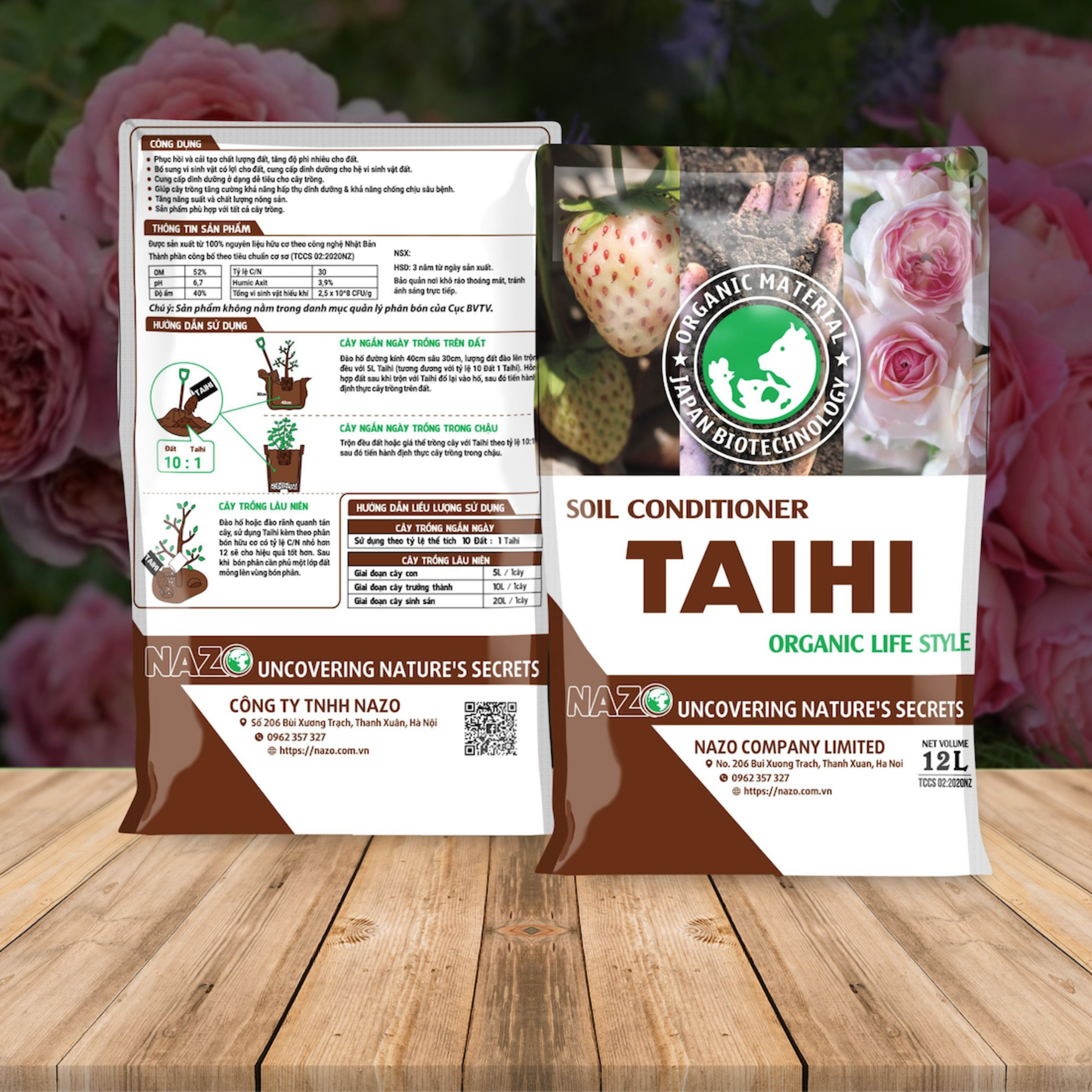 Phân bón hữu cơ cải tạo đất TAIHI (Túi 12Lít)