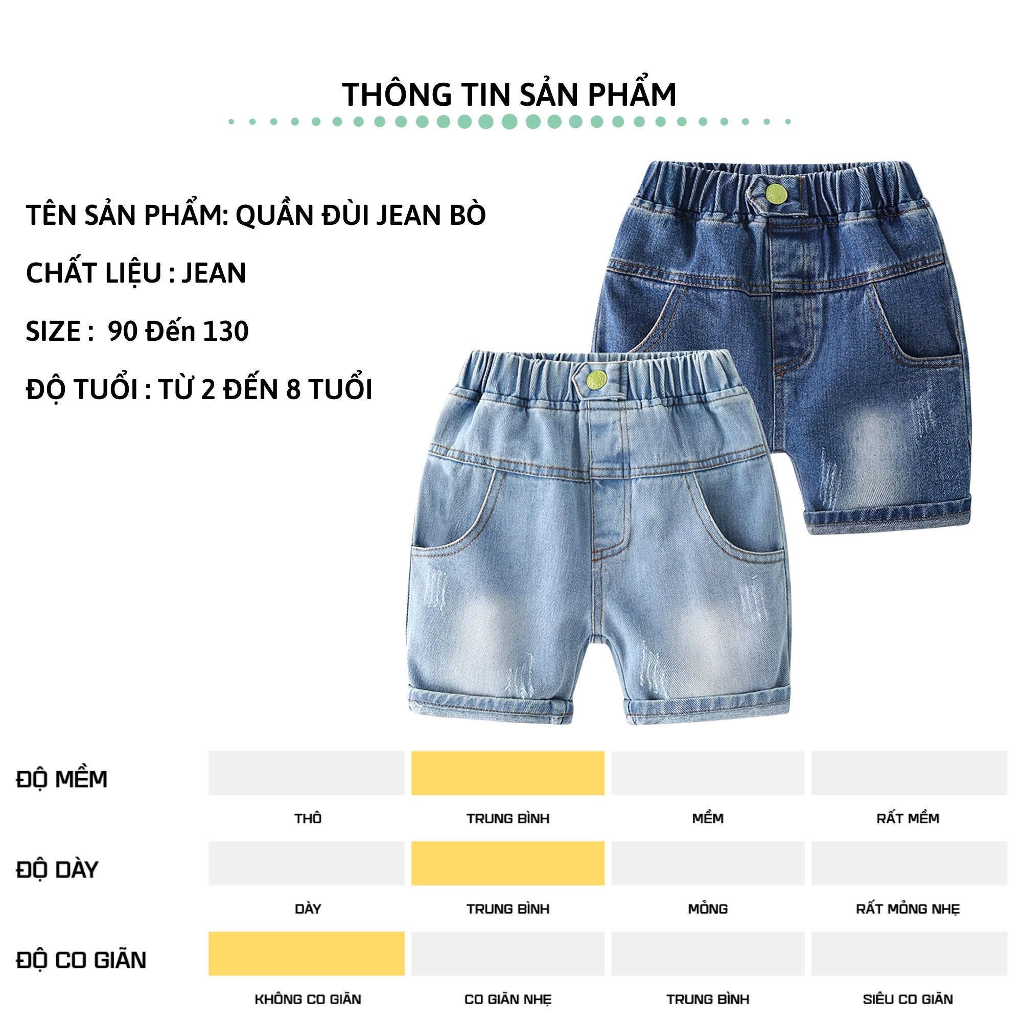 Quần short jean bé trai 27Kids WELLKIDS Quần đùi bò mềm lưng chun nam cho trẻ từ 2-8 tuổi BSJE1