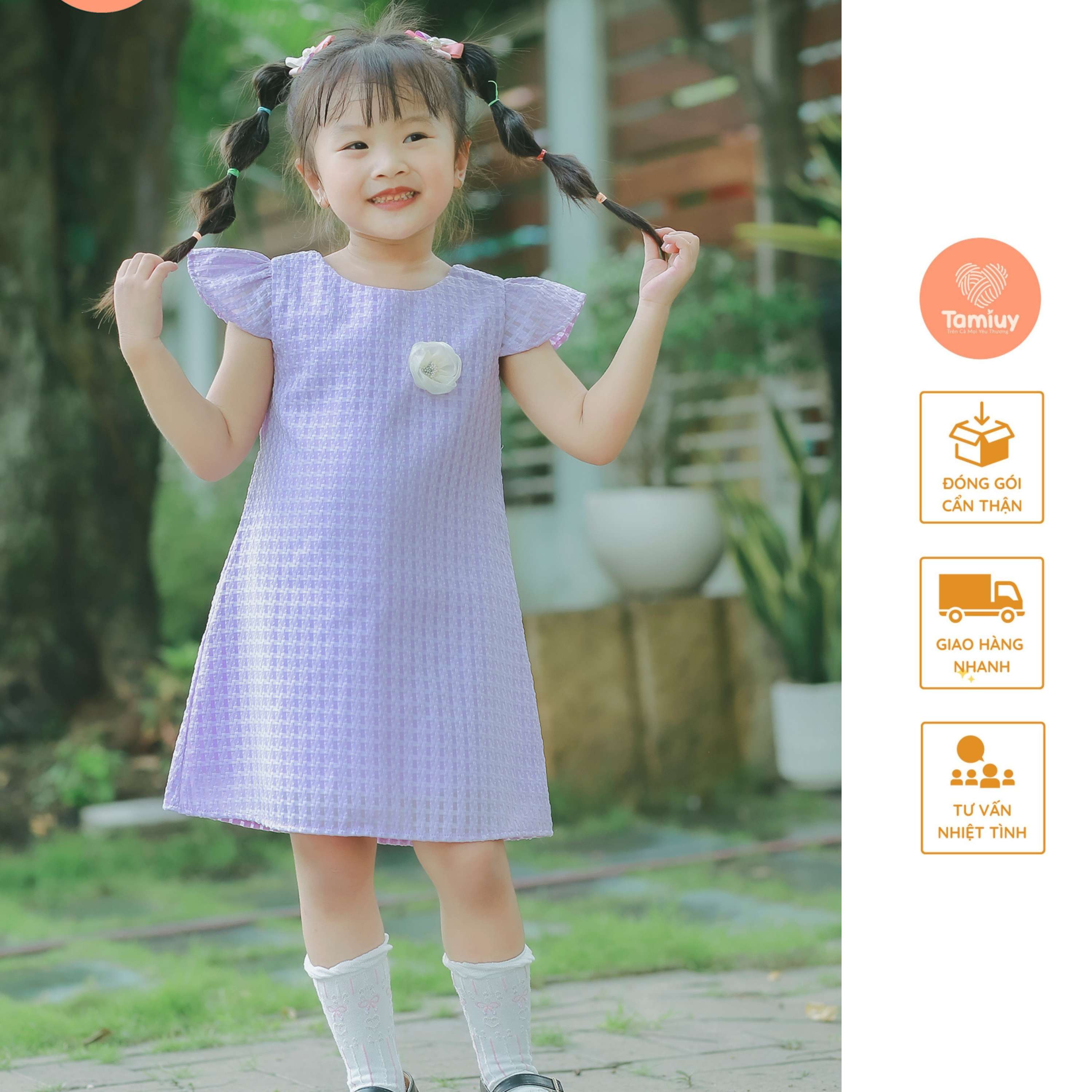 Đầm Chữ A Bé Gái Tamiuy Cao Cấp Đính Hoa Dễ Thương Chất Vải Cotton Mềm Mịn Nhiều Màu Tùy Chọn