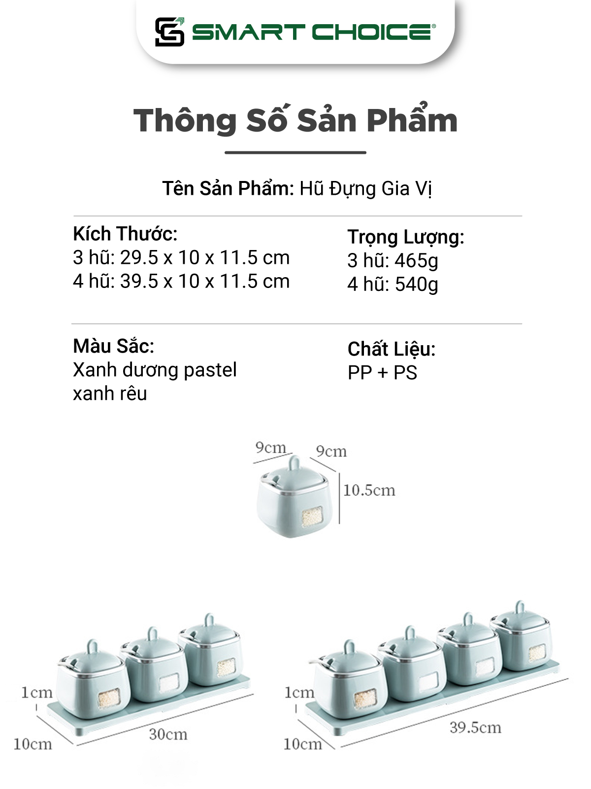 Hũ Đựng Gia Vị SMARTCHOICE-  2 Màu Chất Liệu Cao Cấp SCG-PK098