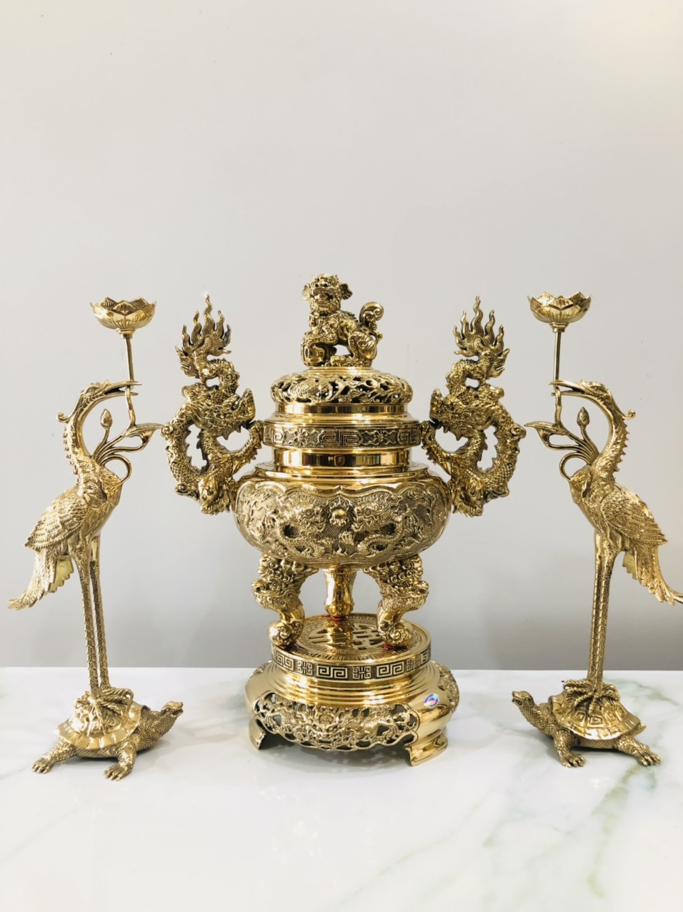 Bộ đỉnh đồng thờ cúng tam sự cao 40cm