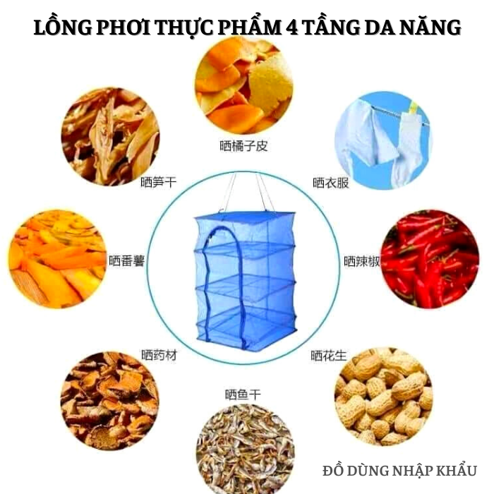 Lồng phơi thực phầm 4 tầng gấp gọn cao cấp an toàn vệ sinh