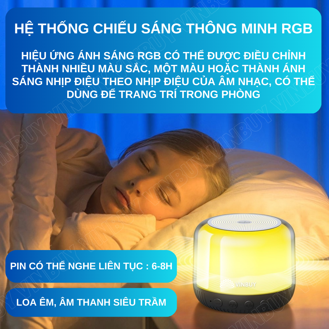 Loa bluetooth mini không dây wireless TWS HiFi loa nghe nhạc âm trầm bass mạnh có đèn RGB đổi màu theo nhạc, hỗ trợ thẻ nhớ - Hàng chính hãng VinBuy