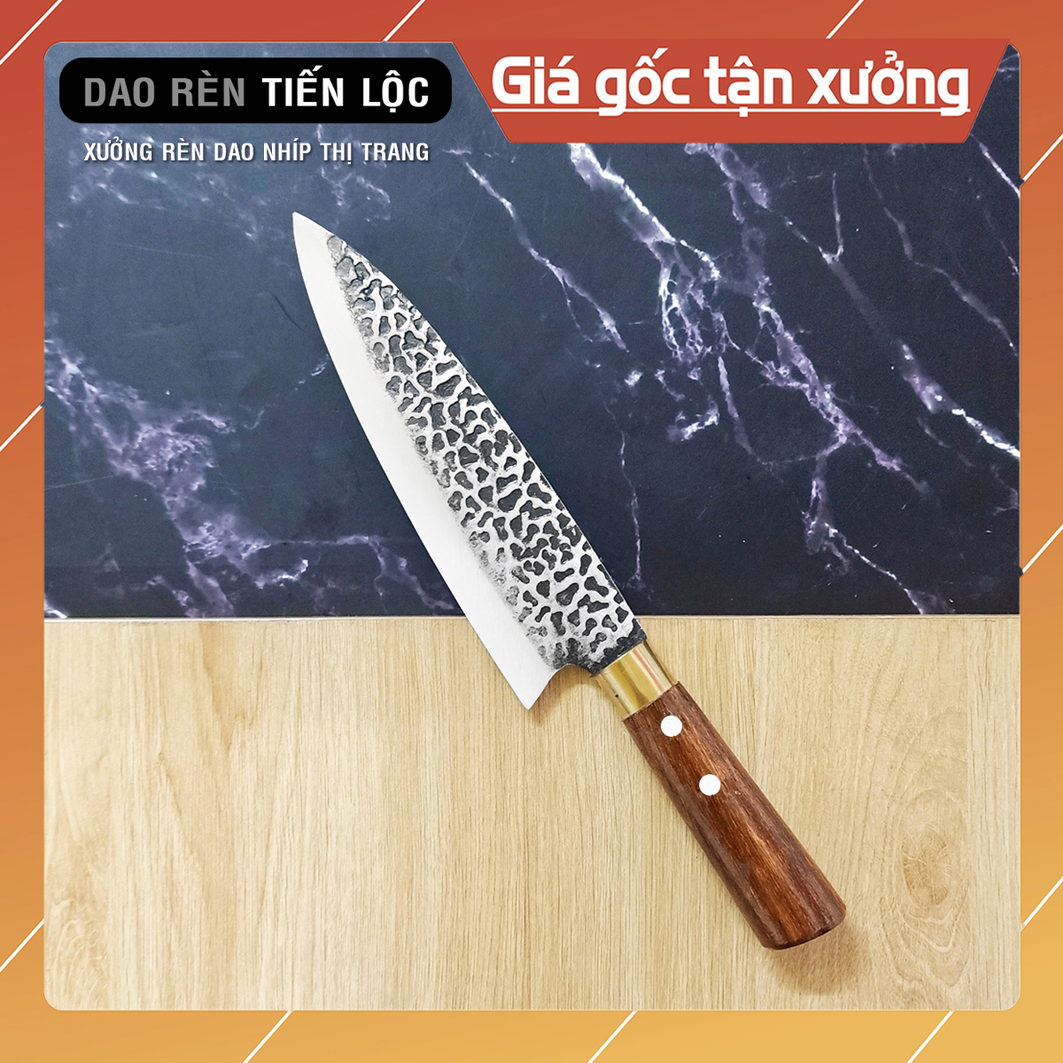Dao Lọc Thái Thịt Thép Nhíp Ô Tô Dập Vân 2 Mặt - Cán Cẩm Chỉ Khâu Đồng