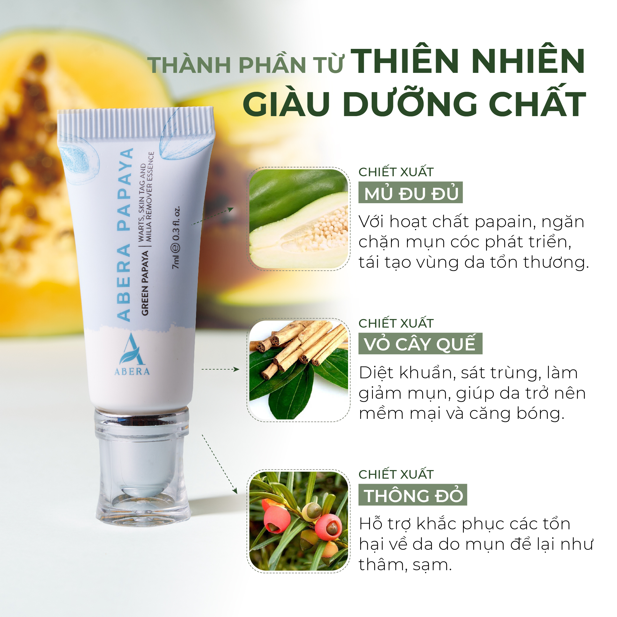 Tinh chất Đu Đủ PAPAYA ABERA 7ml Xử Lý Mụn Cóc, Mụn Cơm, Mụn Thịt Sau 7 Ngày