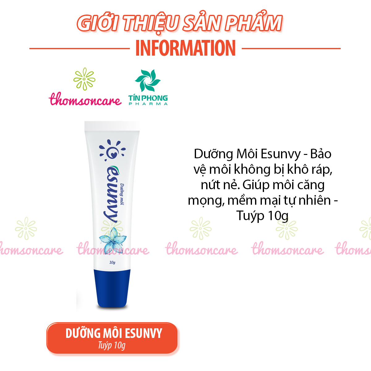 Kem dưỡng môi Esunvy từ thảo dược - Duy trì độ ẩm, Giảm khô, nẻ môii với vaseline, dầu dừa, sáp ong và vitamin E