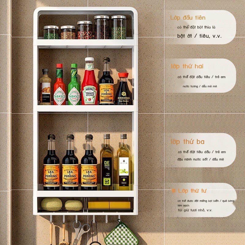 Kệ đựng mỹ phẩm, kệ đựng gia vị 3 tầng giúp nhà bếp, nhà tắm gọn gàng kèm miếng dán siêu chắc