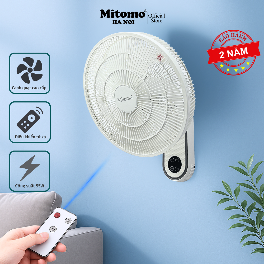 Quạt treo tường FTT-60AEC-D39W có remote, công suất 60W, hẹn giờ thông minh lên đến 12 tiếng - hàng chính hãng Bảo hành 2 năm