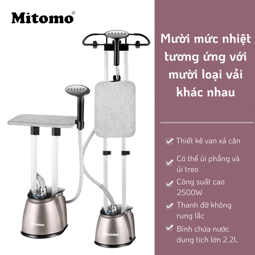 Bàn ủi hơi nước đứng cao cấp Mitomo GC-899 Max, công suất 2500W, BH 3 năm hàng chính hãng