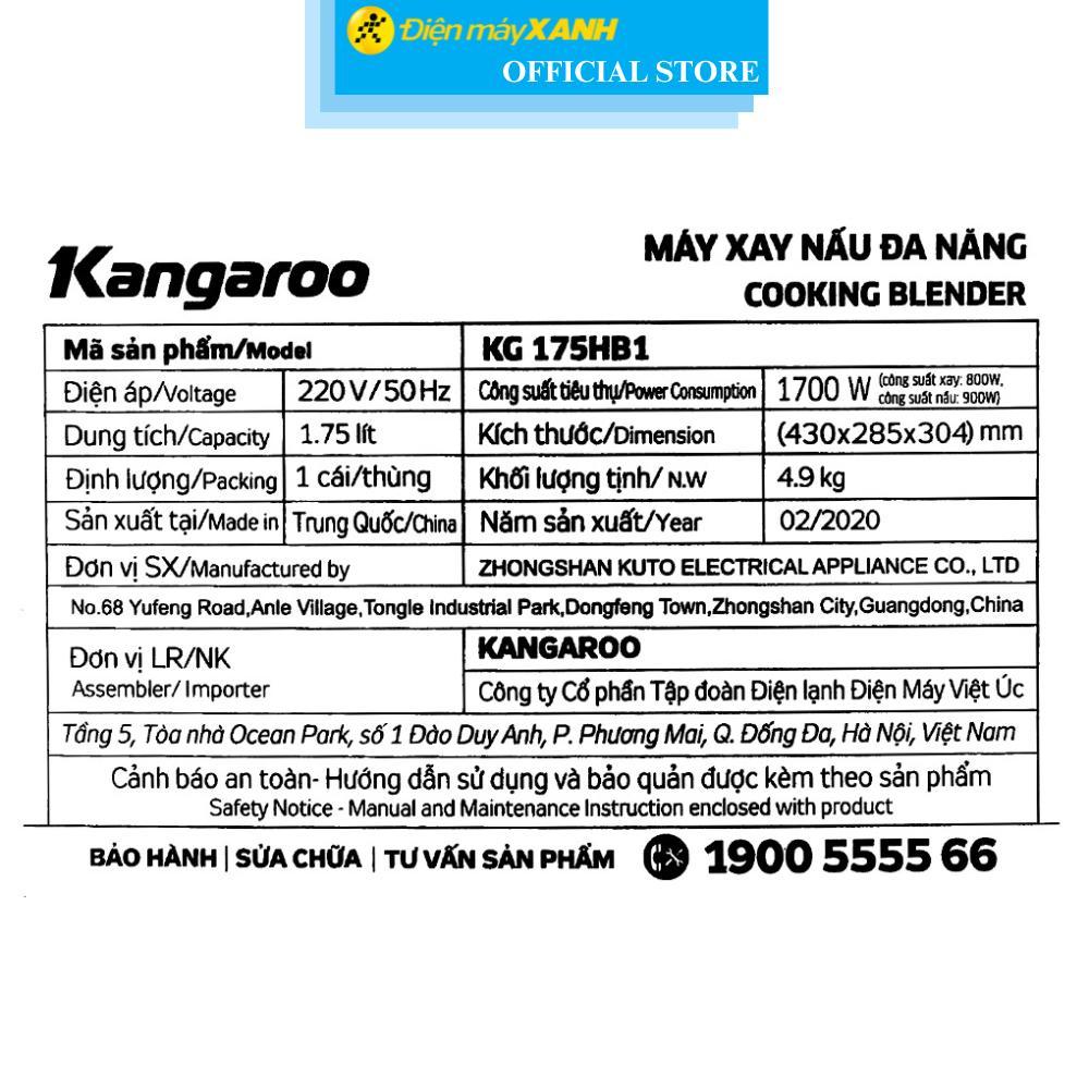 Máy làm sữa hạt đa năng Kangaroo KG175HB1 - Hàng Chính Hãng