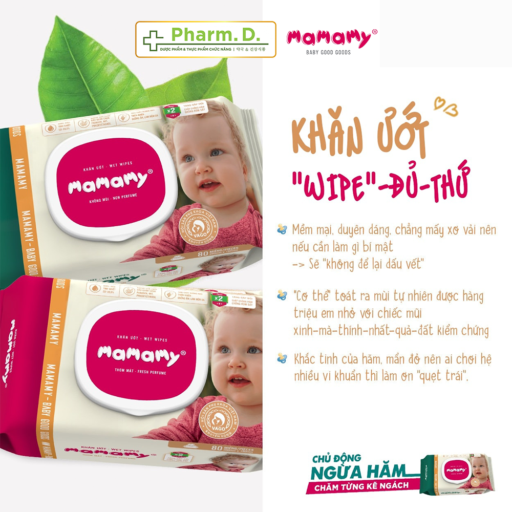 Khăn Ướt MAMAMY Không Mùi Hoặc Mùi Dịu Nhẹ Ngừa Hăm, Rôm Sảy Cho Bé