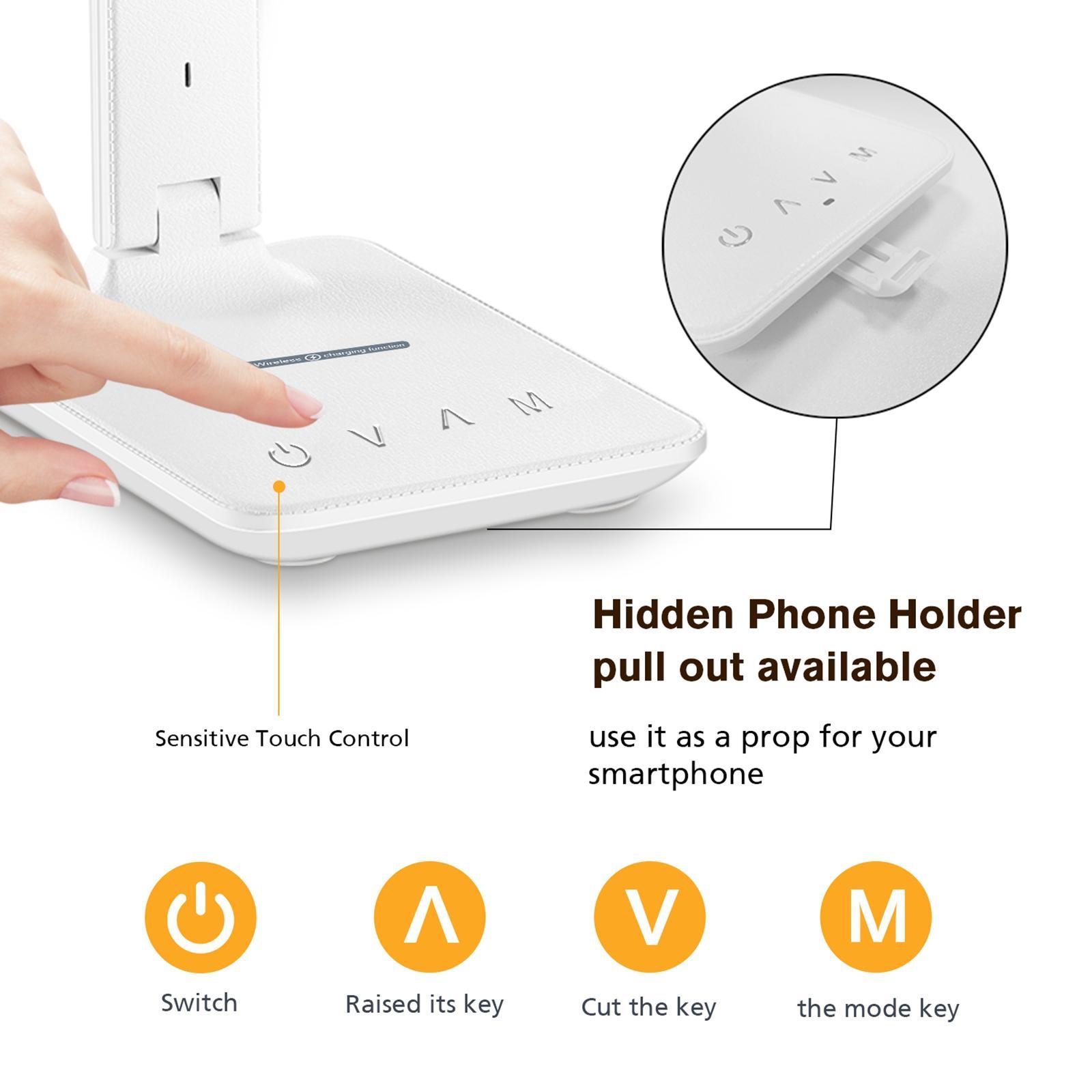 USB Charging Table Desk Lamp w/ QI Wireless Phone Charger Study Light