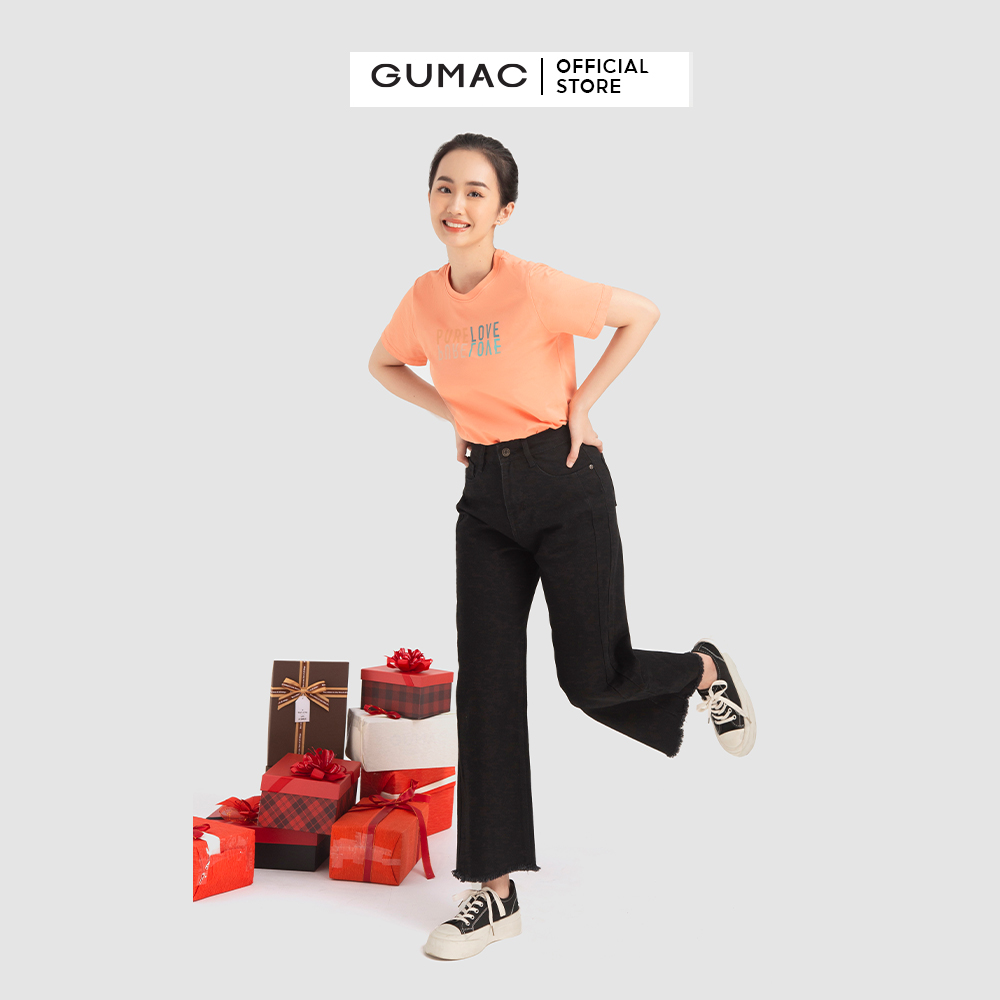 Quần jeans nữ GUMAC QJB12024 ống rộng phối