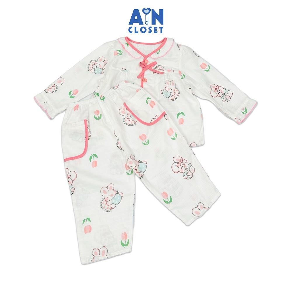 Bộ quần áo Dài bé gái hoạ tiết Thỏ Nơ Hồng Xô sợi tre - AICDBGZALBAA - AIN Closet