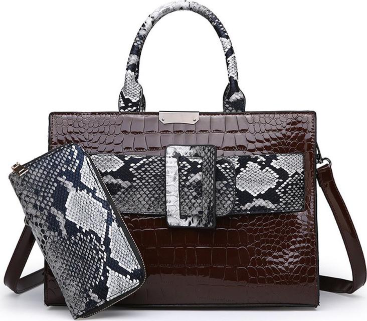 Ladies Noble Boston Bag Imitation Crocodile Skin Handbag