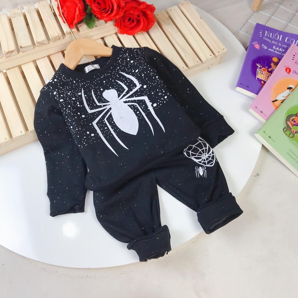 Bộ quần áo bé trai siêu nhân nhện Spider-man dài tay thu đông chất nỉ lót lông ấm cho bé 7-20kg
