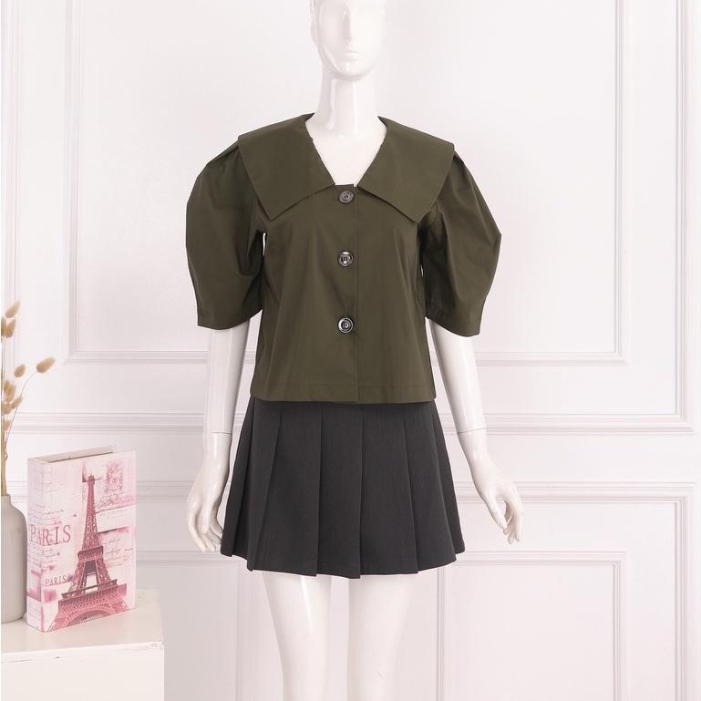 Áo sơ mi ngắn tay , vai bồng cổ sơ mi bản to , dáng lửng phong cách công sở , màu hottrend thiết kế TK FASHION - SMKA292