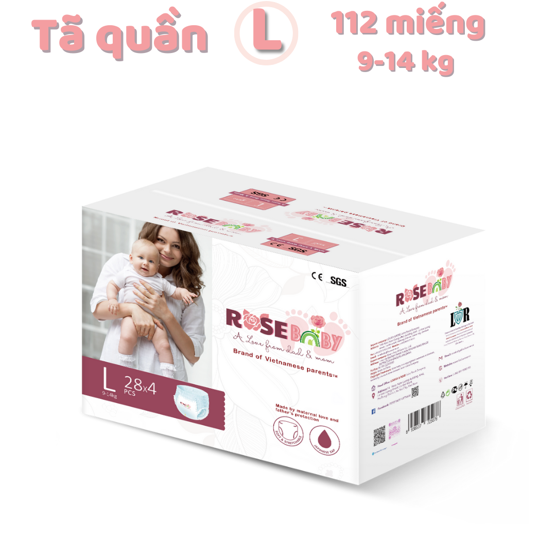 Thùng Bỉm Quần Rose Baby Size L28 (112 miếng)