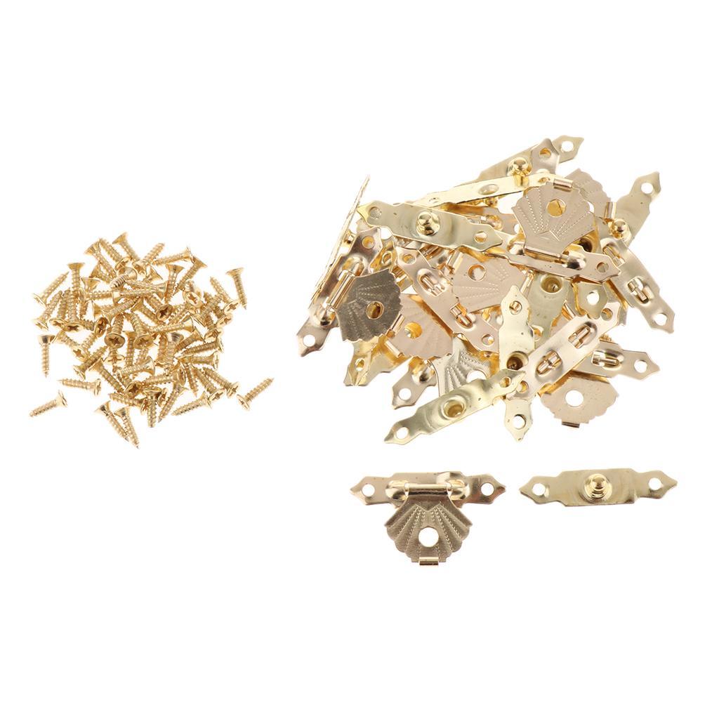 7x12pcs Wooden Box Buckle Triangle Flower Metal Hasp Latch Buckle Yellow